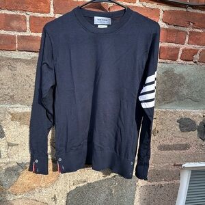 Thom Browne Dark Blue Crewneck with White Accents